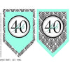 Printable 40th Birthday Aqua & Black Damask Banner - Sunshinetulipdesign - 2