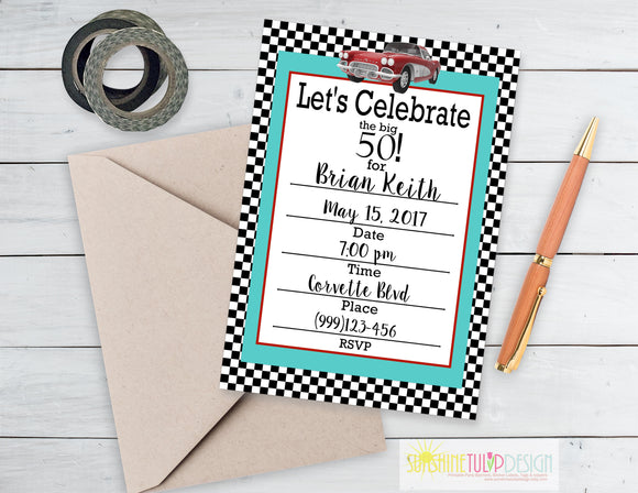 Printable 50th Birthday Party Package, 50th Fast Cars Party Decorations by SUNSHINETULIPDESIGN