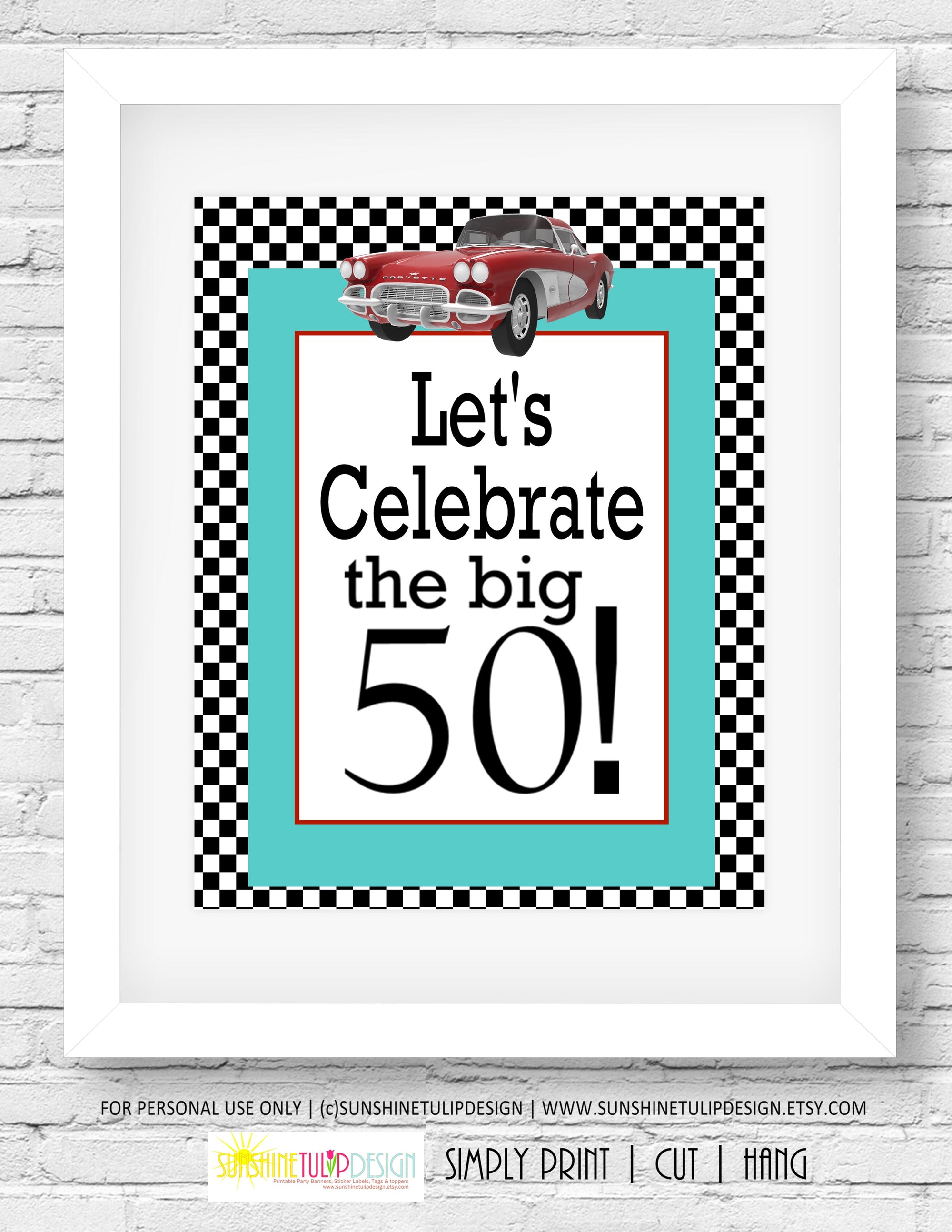 Printable 50th Birthday Party Package, 50th Fast Cars Party Decorations by SUNSHINETULIPDESIGN