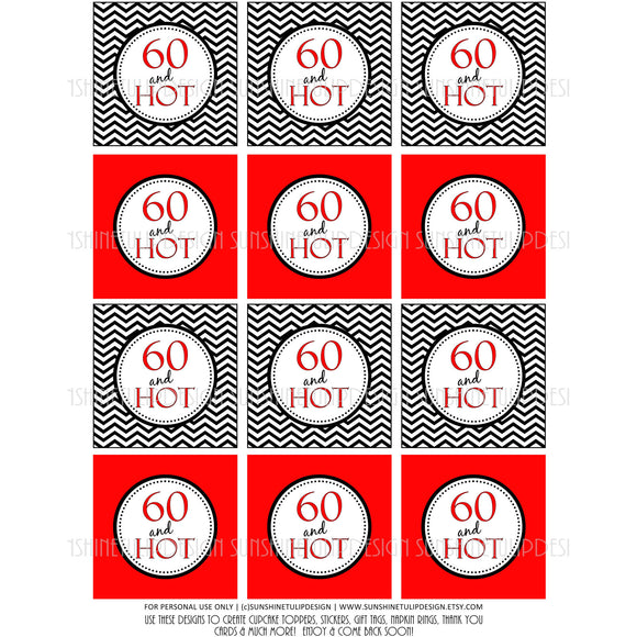 Printable 60th Birthday Cupcake Toppers, Sticker Labels & Party Favor Tags - Sunshinetulipdesign