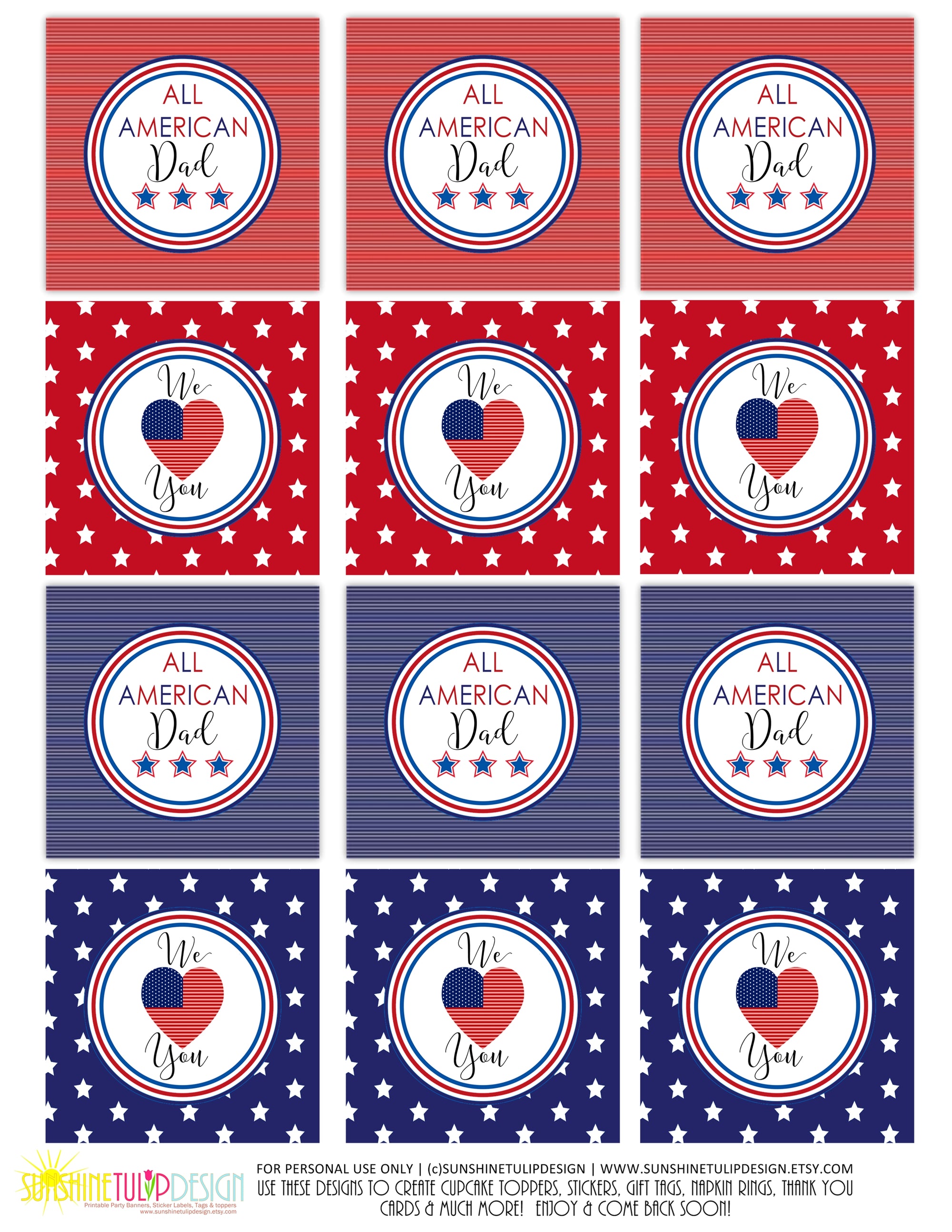 Printable Father's Day Banner Decorations, Printable All American Dad Party Package, Printable Father's Day BBQ Decor  SUNSHINETULIPDESIGN