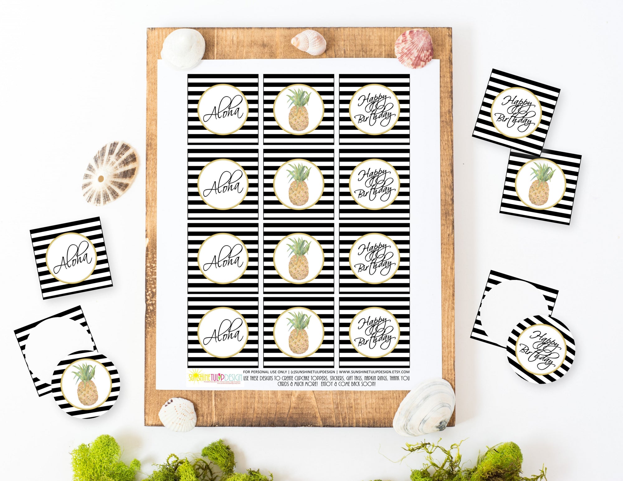 Printable Party Like A Pineapple Birthday Party Package, Aloha Tropical Party Decorations by SUNSHINETULIPDESIGN