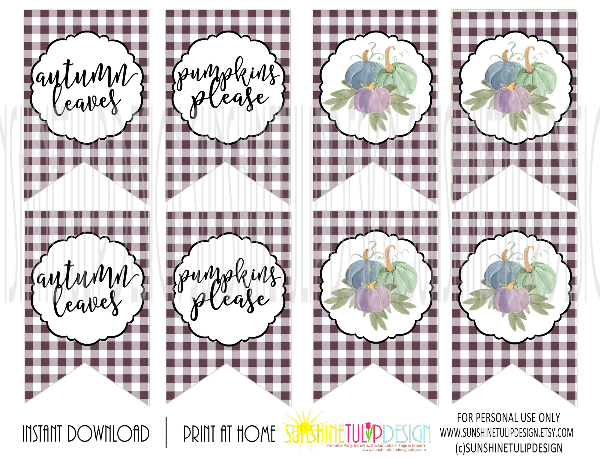 Pumpkin Buffalo Plaid Fall Tags, Eggplant Buffalo Plaid Autumn Gift Tags by SUNSHINETULIPDESIGN