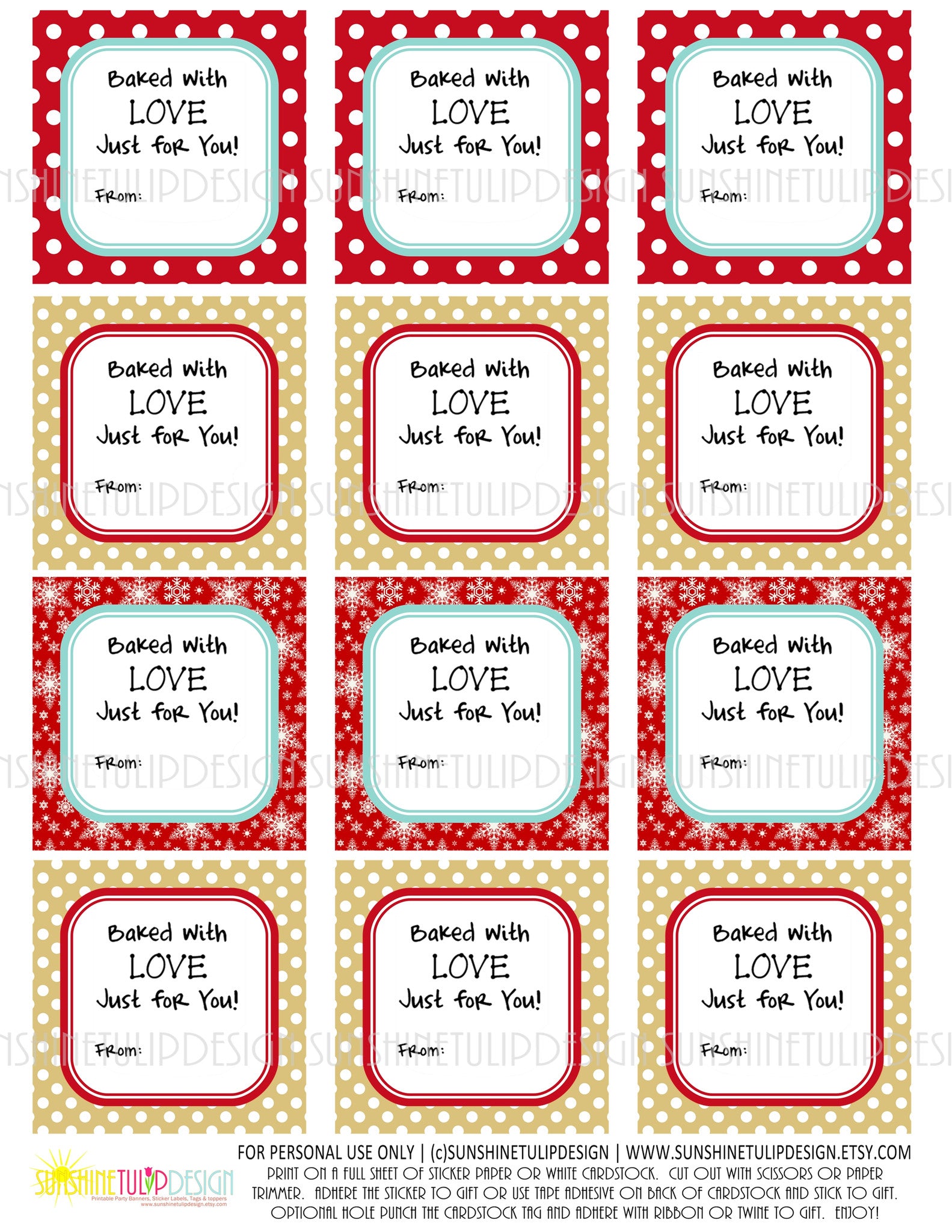 Baked with Love Gift Tags  Homemade Baked Goods — TidyLady Printables