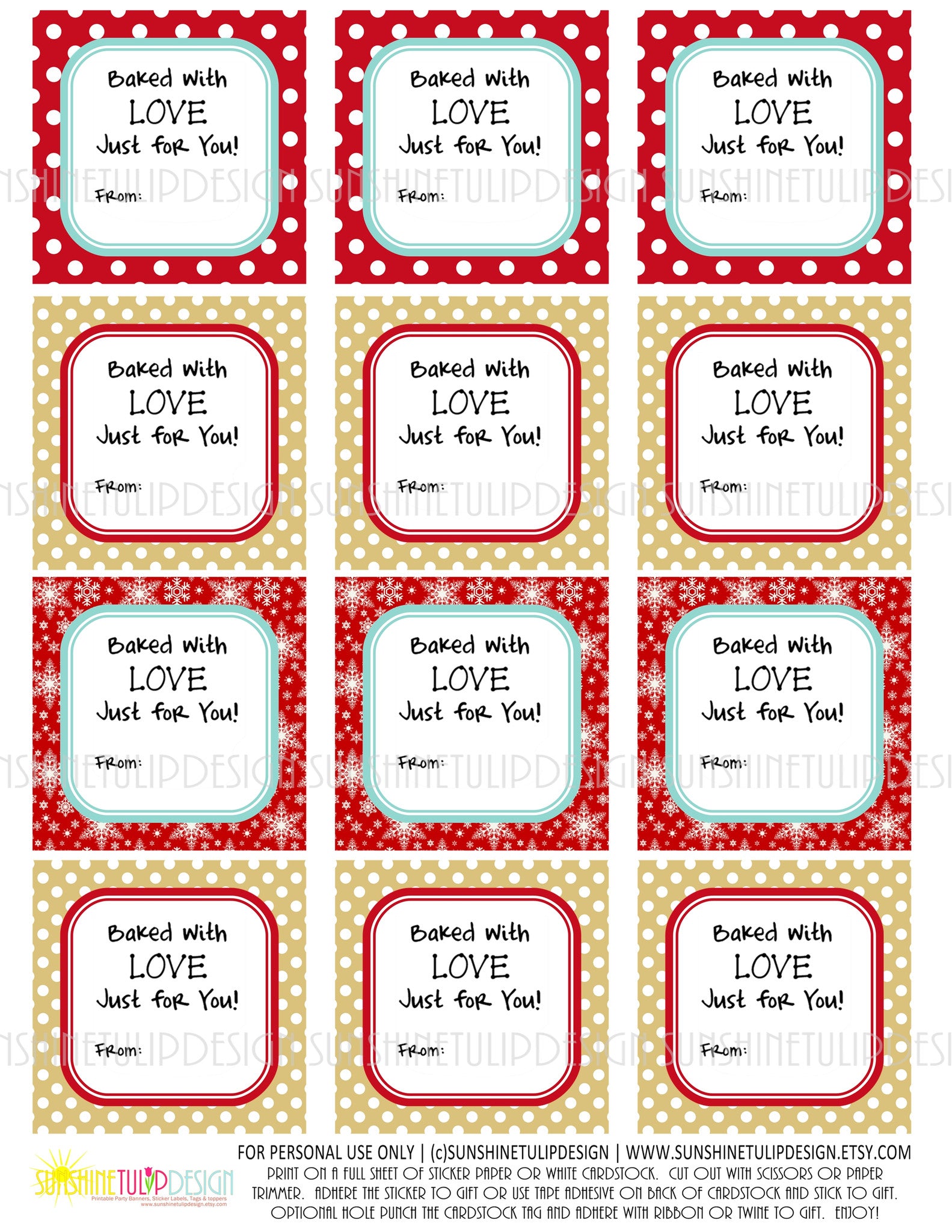 Printable Baked with Love Food Gift Tags, Baked Goods Gift Tags, Coo -  Sunshinetulipdesign