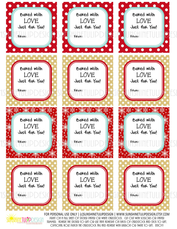 Printable "Baked with Love" Food Gift Tags, Baked Goods Gift Tags, Cookie Gift Tags - Sunshinetulipdesign