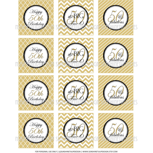 Printable 50th Birthday Cupcake Toppers, Sticker Labels & Party Favor Tags - Sunshinetulipdesign