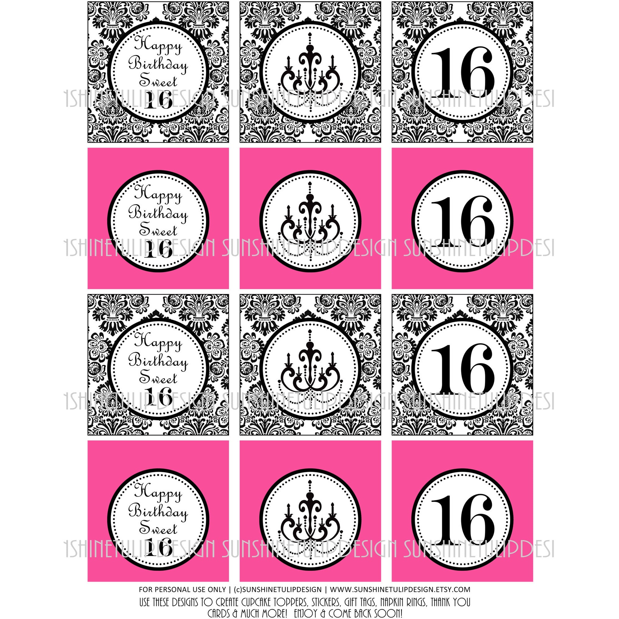Printable Sweet 16 Birthday Cupcake Toppers, Sticker Labels & Party Fa - Sunshinetulipdesign for Free Printable Birthday Cupcake Toppers