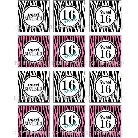 Printable Sweet 16 Birthday Cupcake Toppers, Sticker Labels & Party Favor Tags by SUNSHINETULIPDESIGN - Sunshinetulipdesign