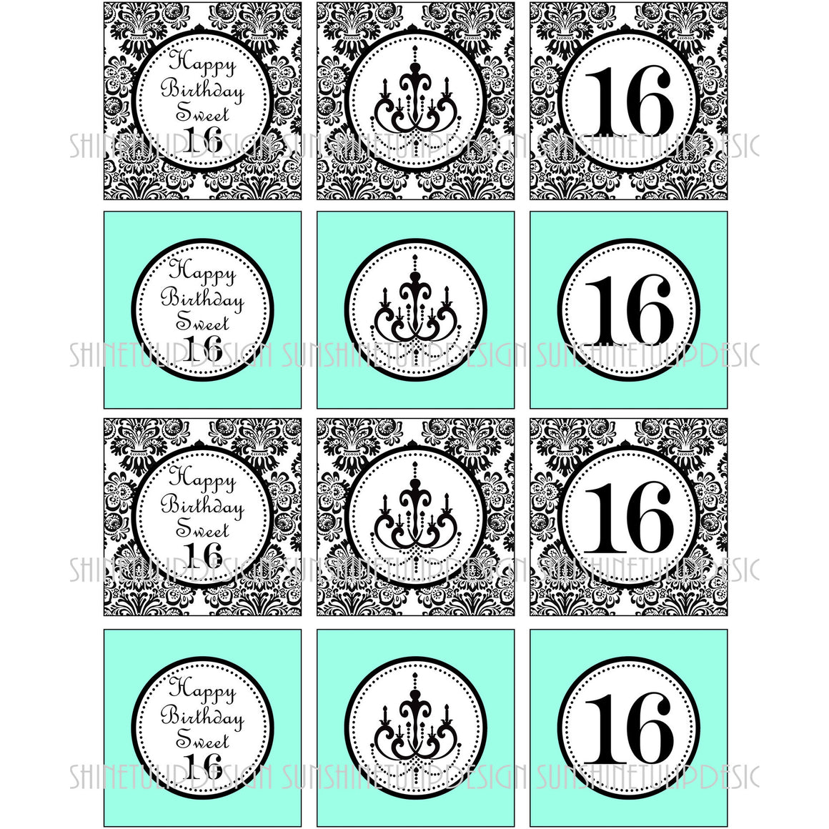 Printable Sweet 16 Birthday Cupcake Toppers, Sticker Labels & Party Favor Tags by SUNSHINETULIPDESIGN - Sunshinetulipdesign