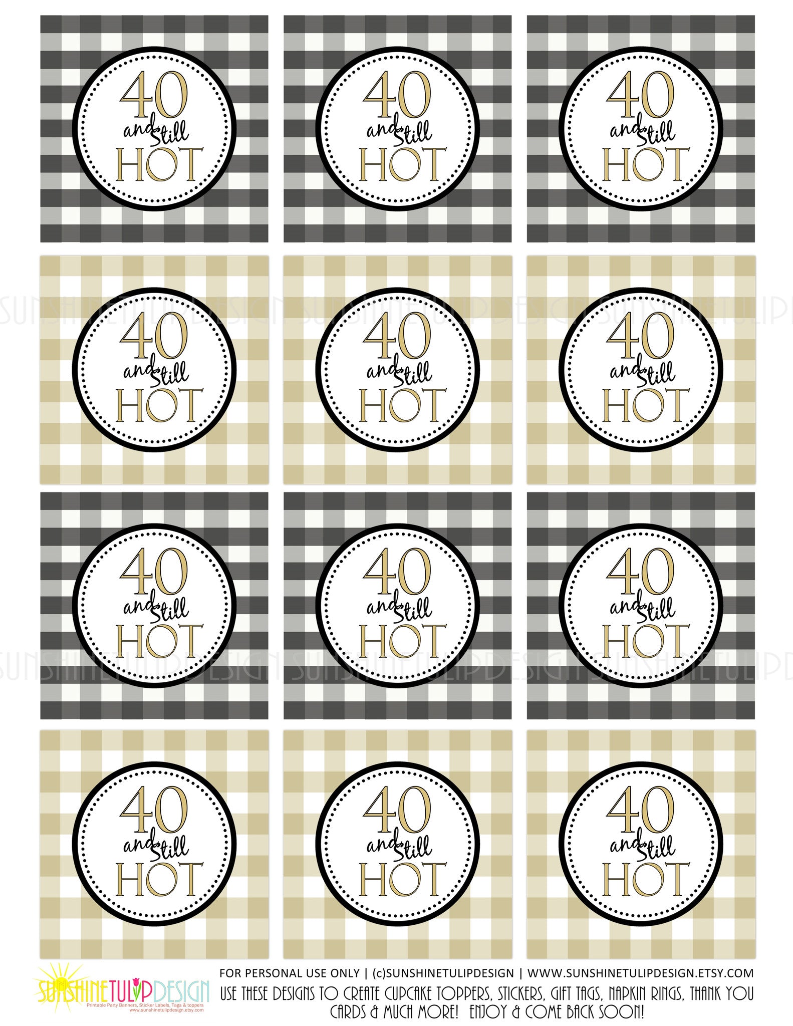 Printable 40th Buffalo Plaid Birthday, 40 and Still Hot Cupcake Topper - Sunshinetulipdesign printable-40th-buffalo-plaid-birthday-40-and-still-hot-cupcake-topper-sunshinetulipdesign