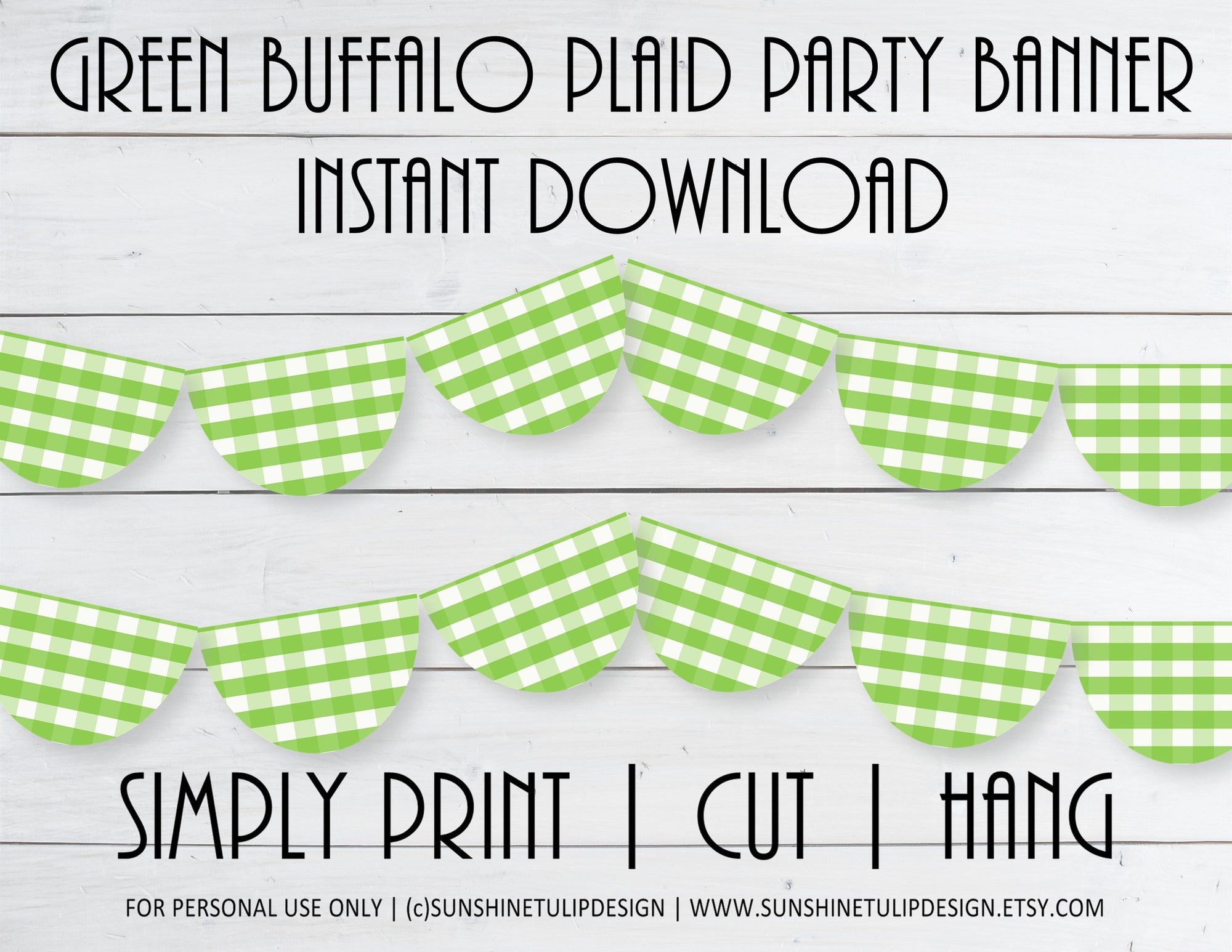 Printable Buffalo Plaid Green Party Banner, Buffalo Check Birthday Banner by SUNSHINETULIPDESIGN