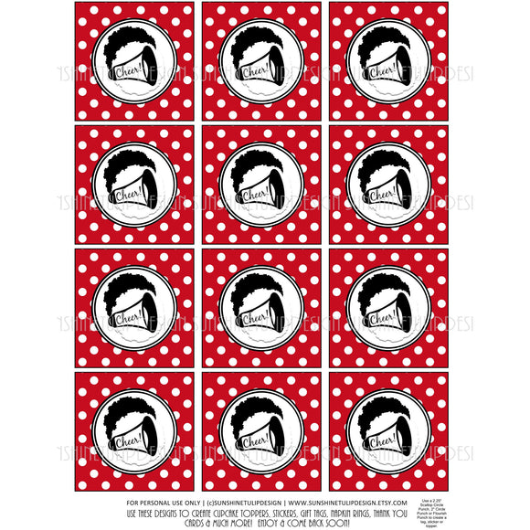 Printable Cheer Cupcake Toppers, Sticker Labels & Gift Tags by SUNSHINETULIPDESIGN - Sunshinetulipdesign