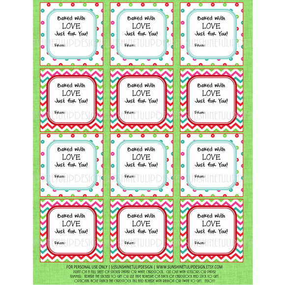 Printable Christmas Food Labels, Baked With Love Christmas Gift Tags & Sticker Labels - Sunshinetulipdesign