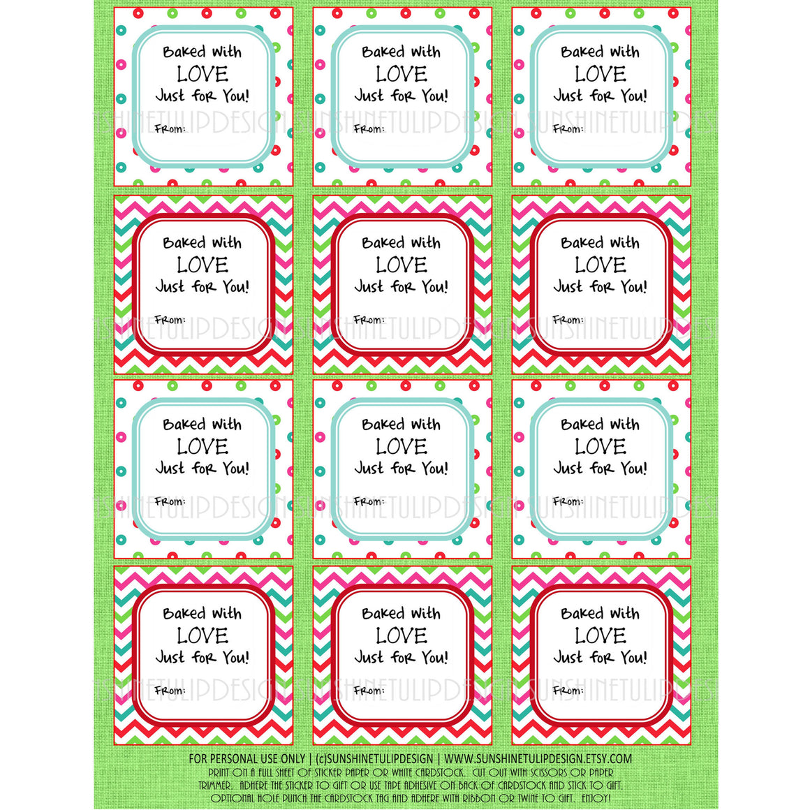 Printable Christmas Food Labels, Baked With Love Christmas Gift Tags & Sticker Labels - Sunshinetulipdesign