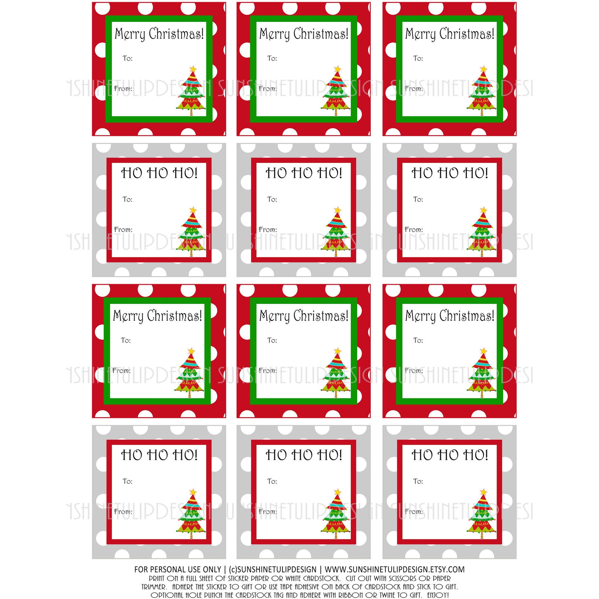 Printable Christmas Gift Tags, Christmas Labels, Red and Green Christmas Tags - Sunshinetulipdesign - 2