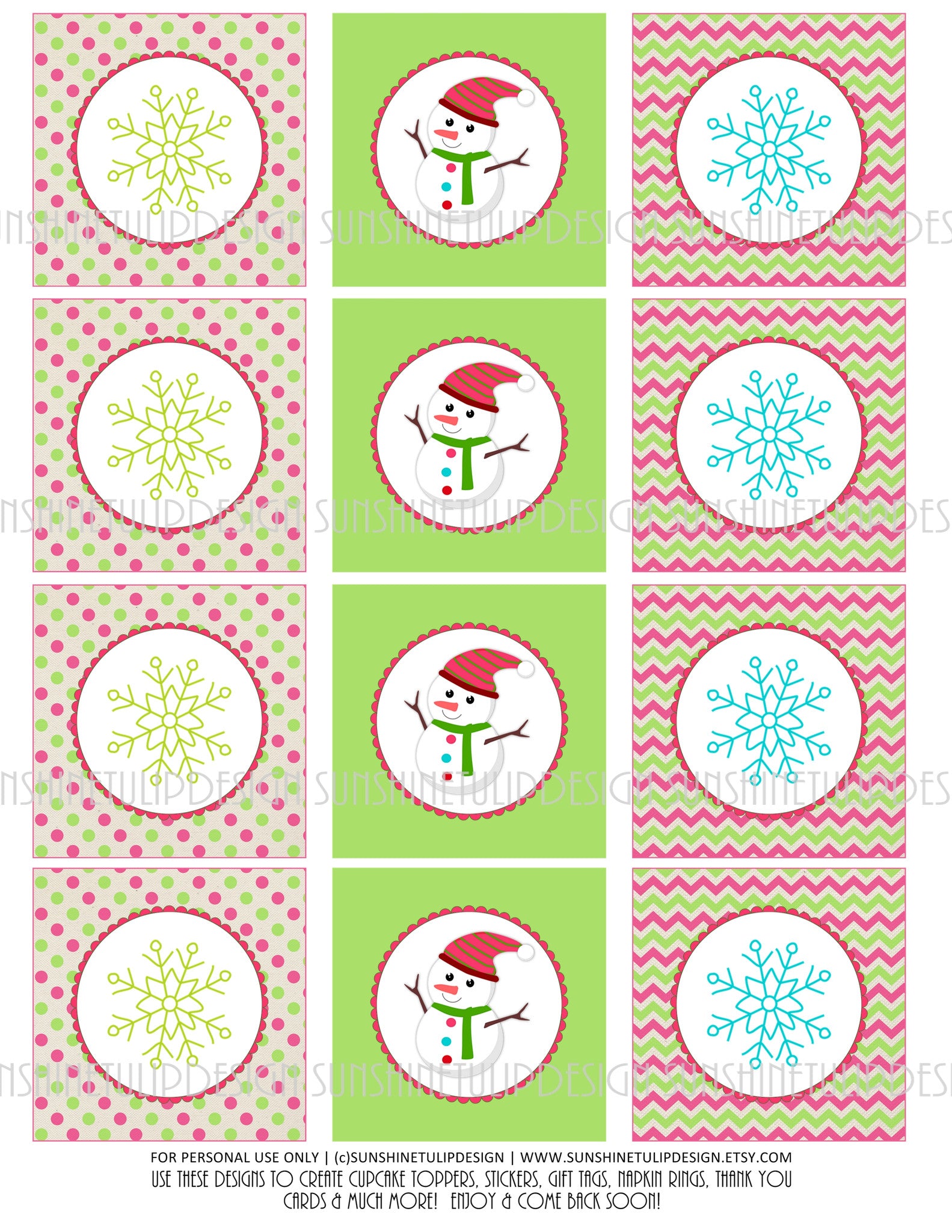 Set of 5 Christmas Tags. Laminated Name Tags for Christmas Presents, Gifts,  Stocking Stuffers. Tags With Snowman, Cupcake, Stocking, Penguin 