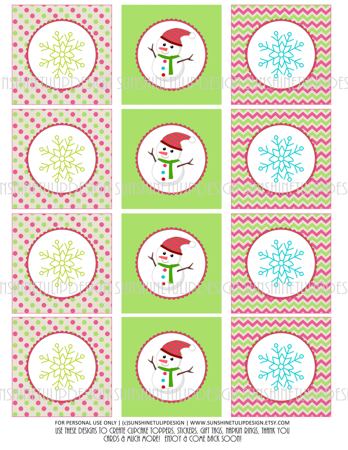 Printable Christmas Snowman Gift Tags & Snowman Cupcake Toppers by SUNSHINETULIPDESIGN - Sunshinetulipdesign