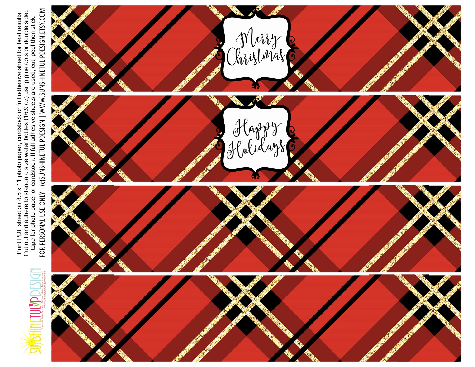 Printable Christmas Plaid Tartan Collection, Eggnog Bar Party Package by Sunshinetulipdesign