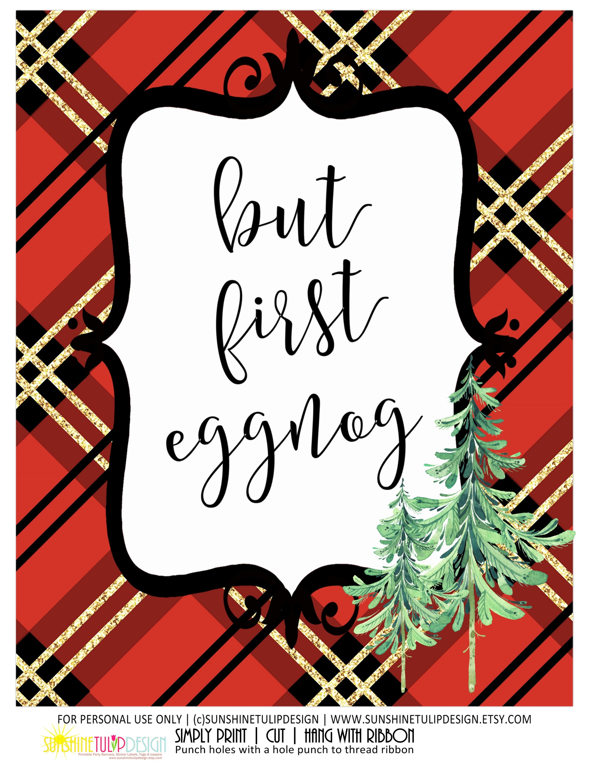 Printable Christmas Plaid Tartan Collection, Eggnog Bar Party Package by Sunshinetulipdesign