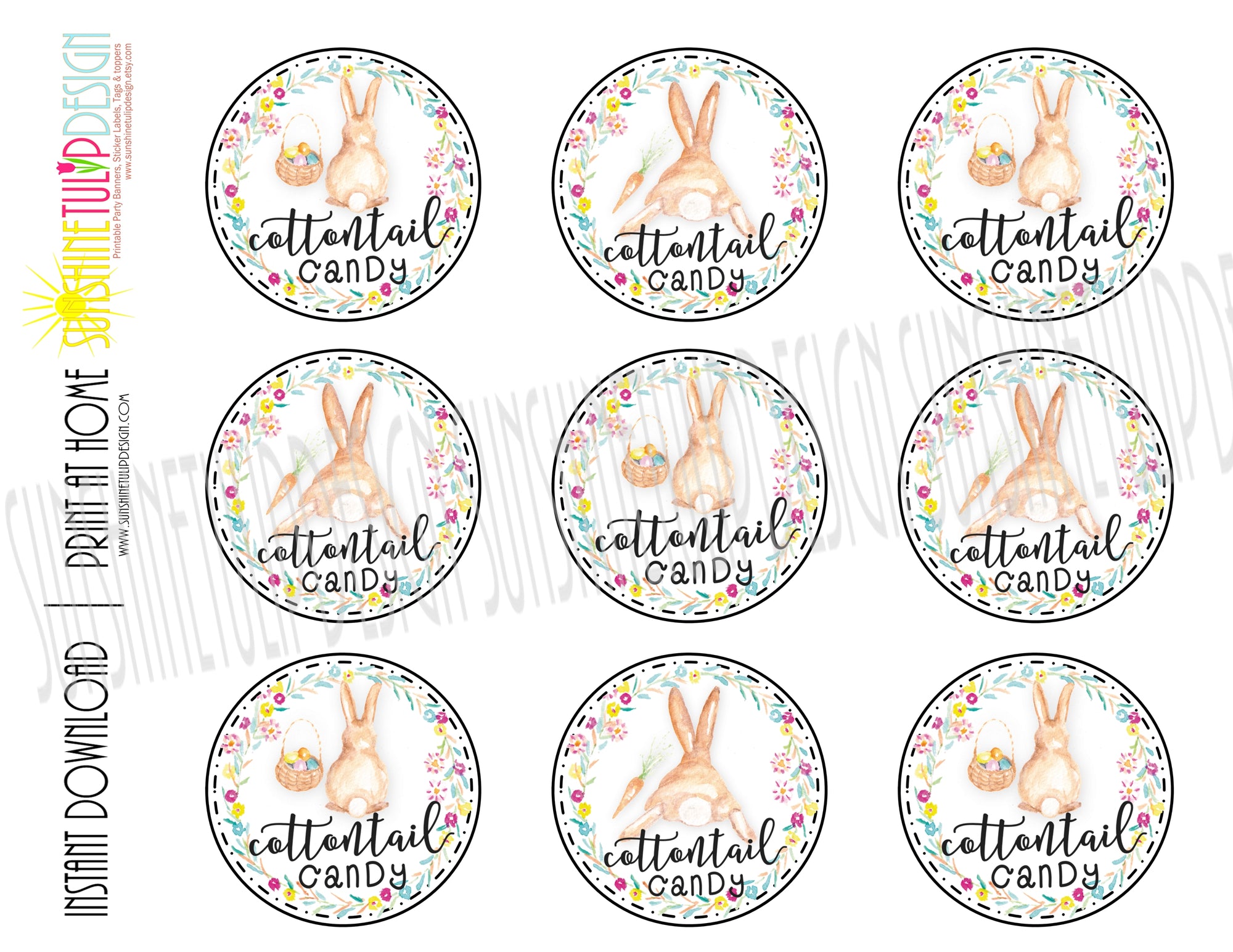 Printable Bunny Gift Tags, Cottontail Candy Gift Tags by SUNSHINETULIPDESIGN