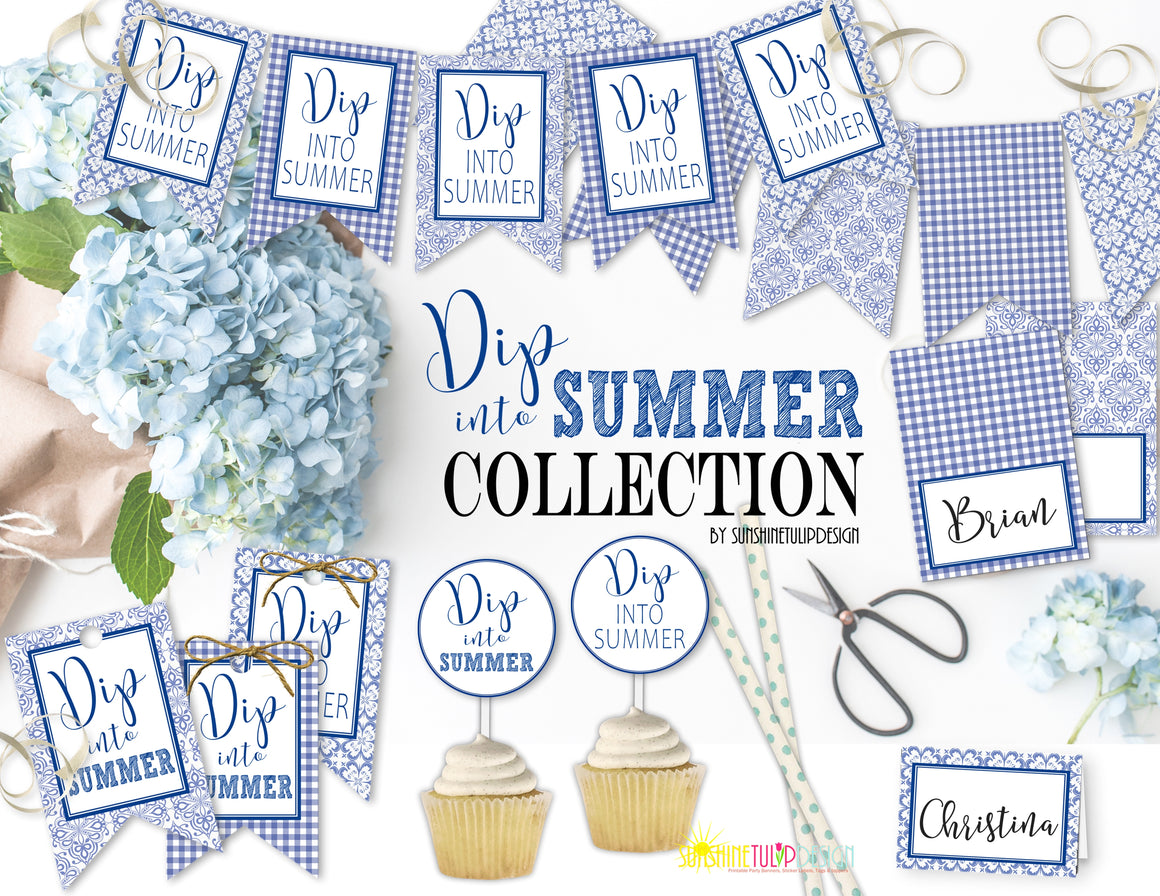Printable Summer Party Decorations, Instant Download DIP into Summer Party Package by SUNSHINETULIPDESIGN