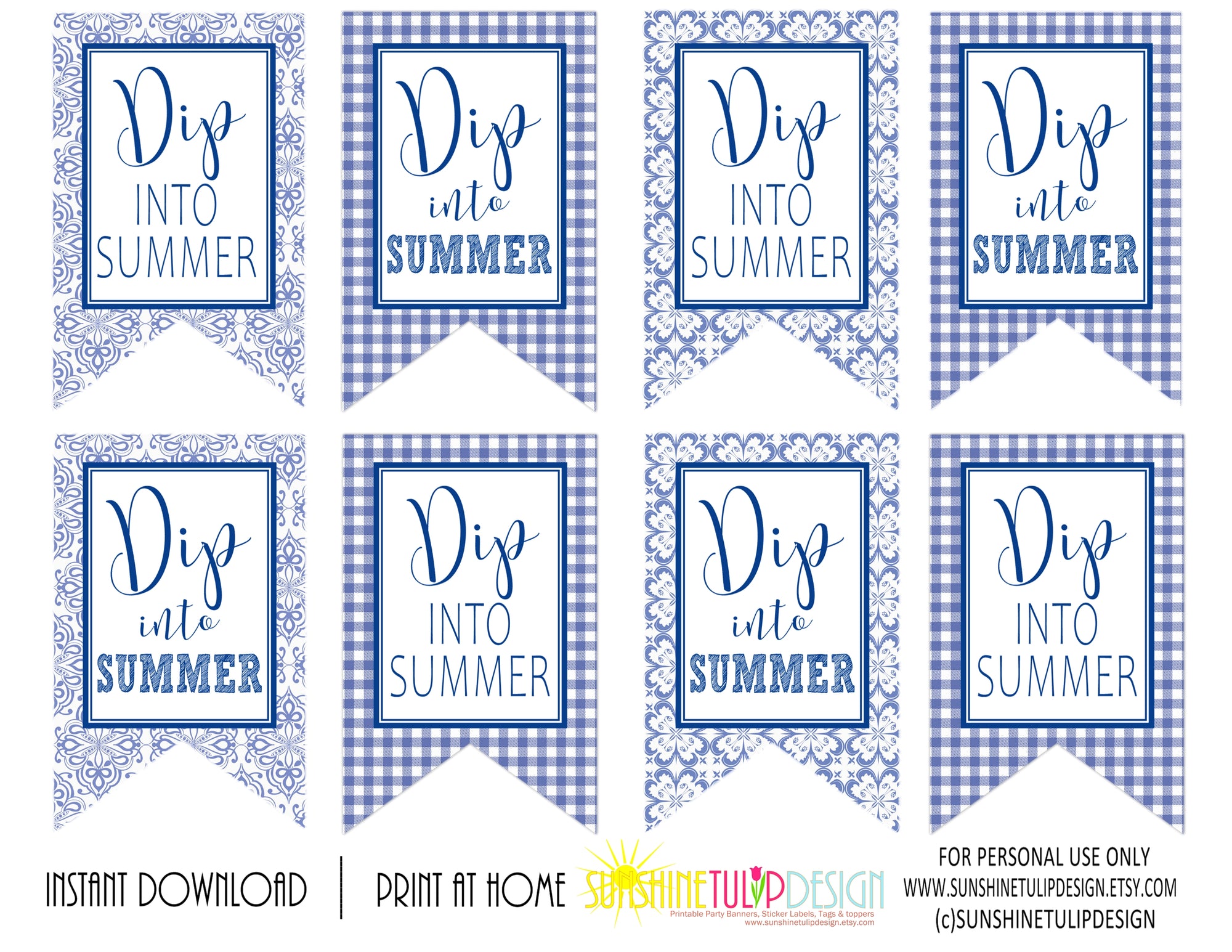 Printable Summer Party Decorations, Instant Download DIP into Summer Party Package by SUNSHINETULIPDESIGN