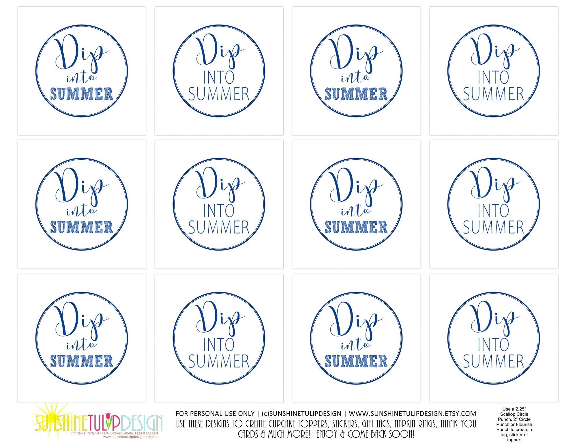 Printable Summer Party Decorations, Instant Download DIP into Summer Party Package by SUNSHINETULIPDESIGN