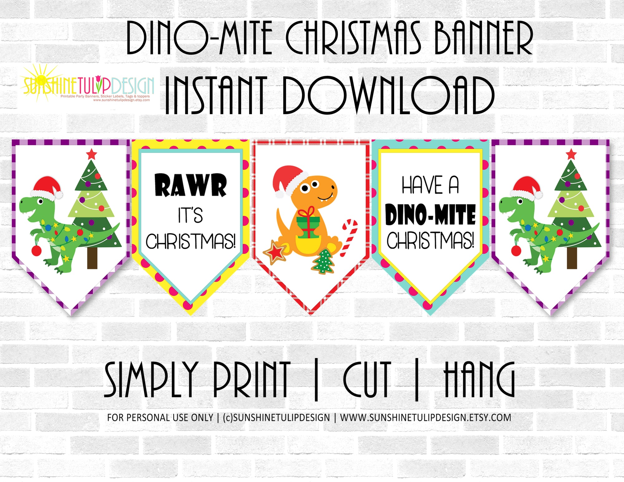 Printable Dinomite Christmas Collection, Printable Dinosaur Christmas Party Package,