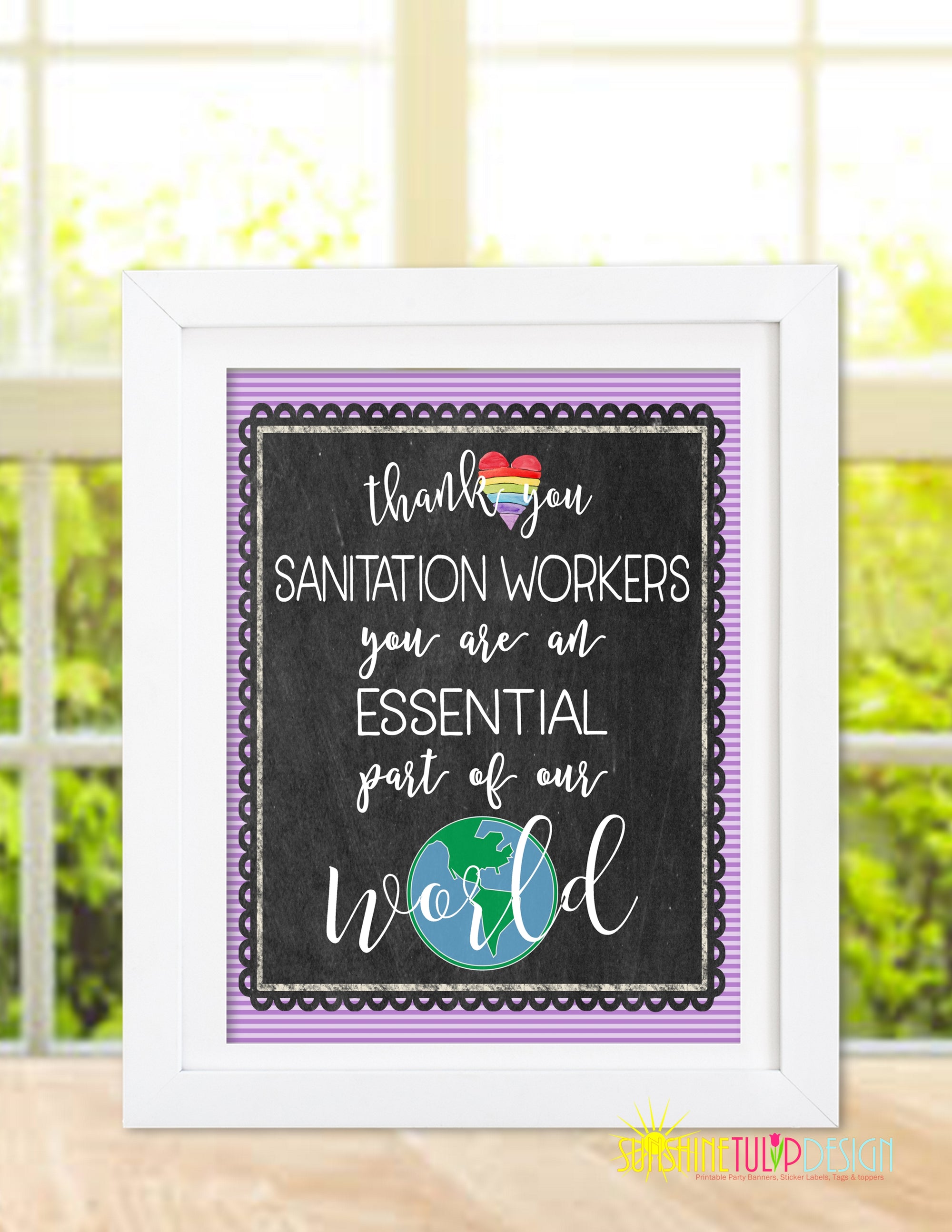 Printable Sign for Essential Workers, Sanitation Workers Chalkboard sign by Sunshinetulipdesign