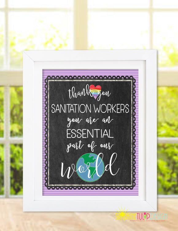 Printable Sign for Essential Workers, Sanitation Workers Chalkboard sign by Sunshinetulipdesign