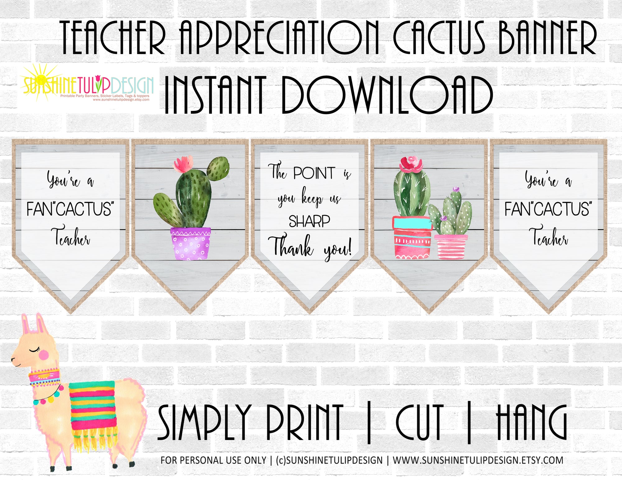 Printable FanCACTUS Teacher Collection, Printable Teacher Appreciation Decorations by SUNSHINETULIPDESIGN