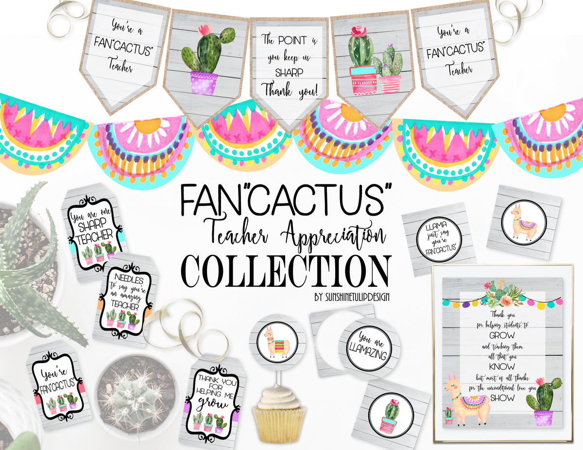 Printable FanCACTUS Teacher Collection, Printable Teacher Appreciation Decorations by SUNSHINETULIPDESIGN