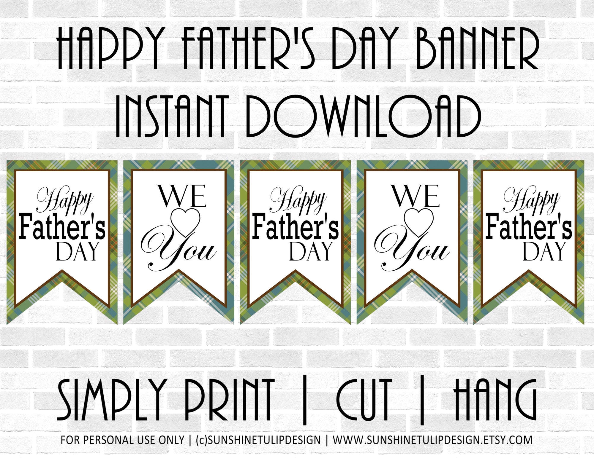 Printable Happy Father's Day Banner, Printable Plaid Fathers Day Party Banner by SUNSHINETULIPDESIGN