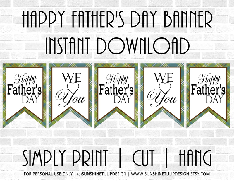 Printable Happy Father's Day Banner, Printable Plaid Fathers Day Party ...