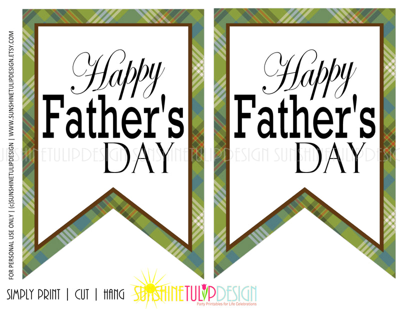 Printable Happy Father's Day Banner, Printable Plaid Fathers Day Party ...