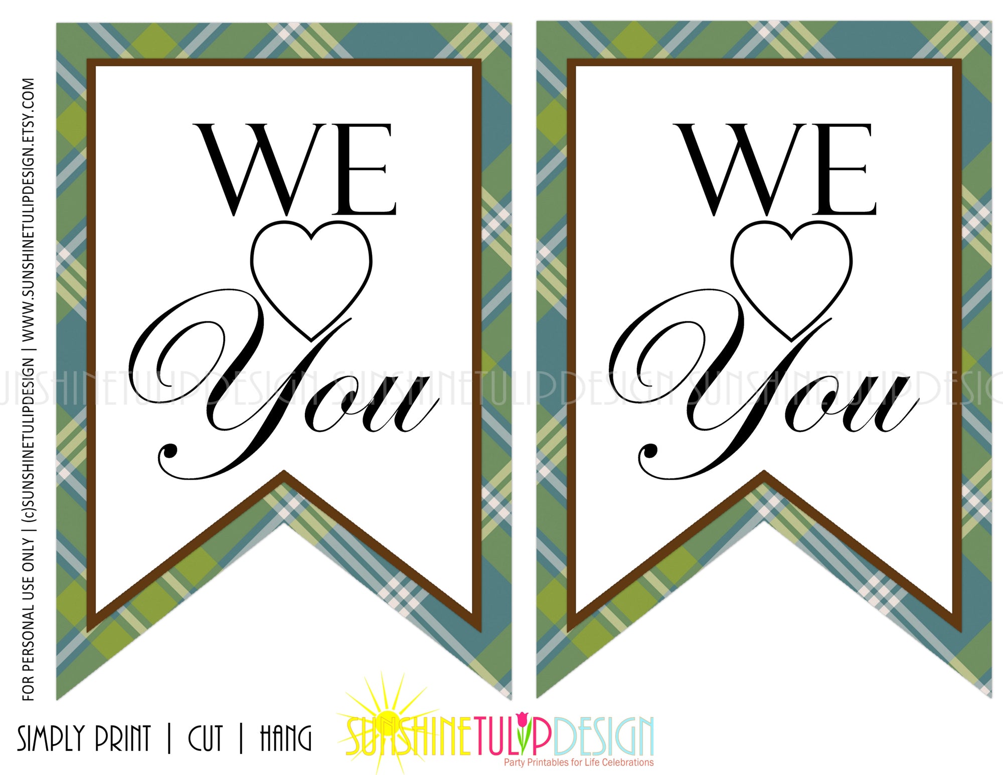 Printable Happy Father's Day Banner, Printable Plaid Fathers Day Party Banner by SUNSHINETULIPDESIGN
