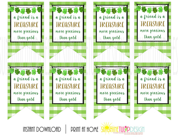 Printable St Patrick's Day Gift Tags, Friends are a Treasure Tags, Green Buffalo Plaid Gift Tags by SUNSHINETULIPDESIGN