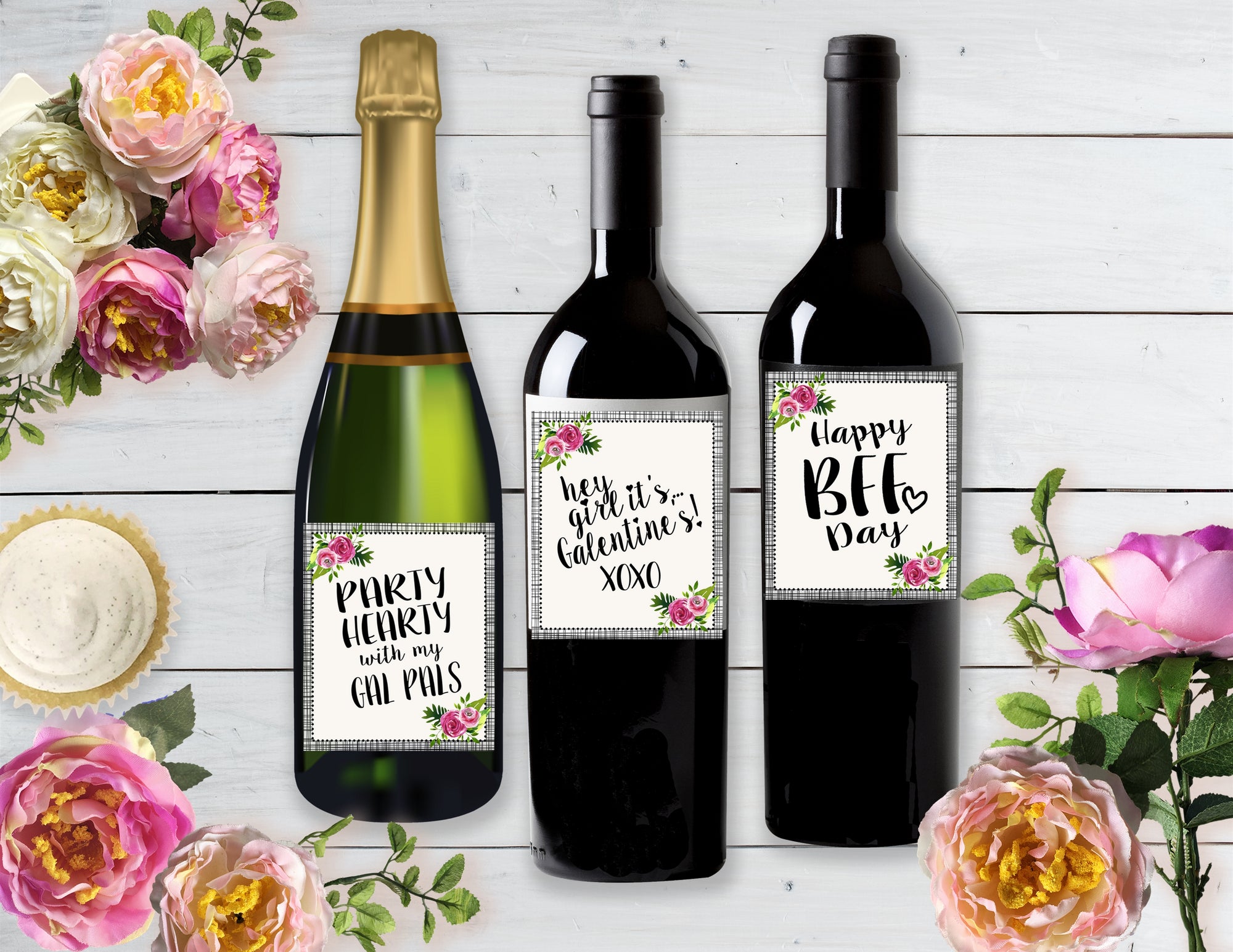 Printable Besties, Bites & Bubbly Galentines Collection, Printable Valentines Decorations, Printable Galentines Party by SUNSHINETULIPDESIGN