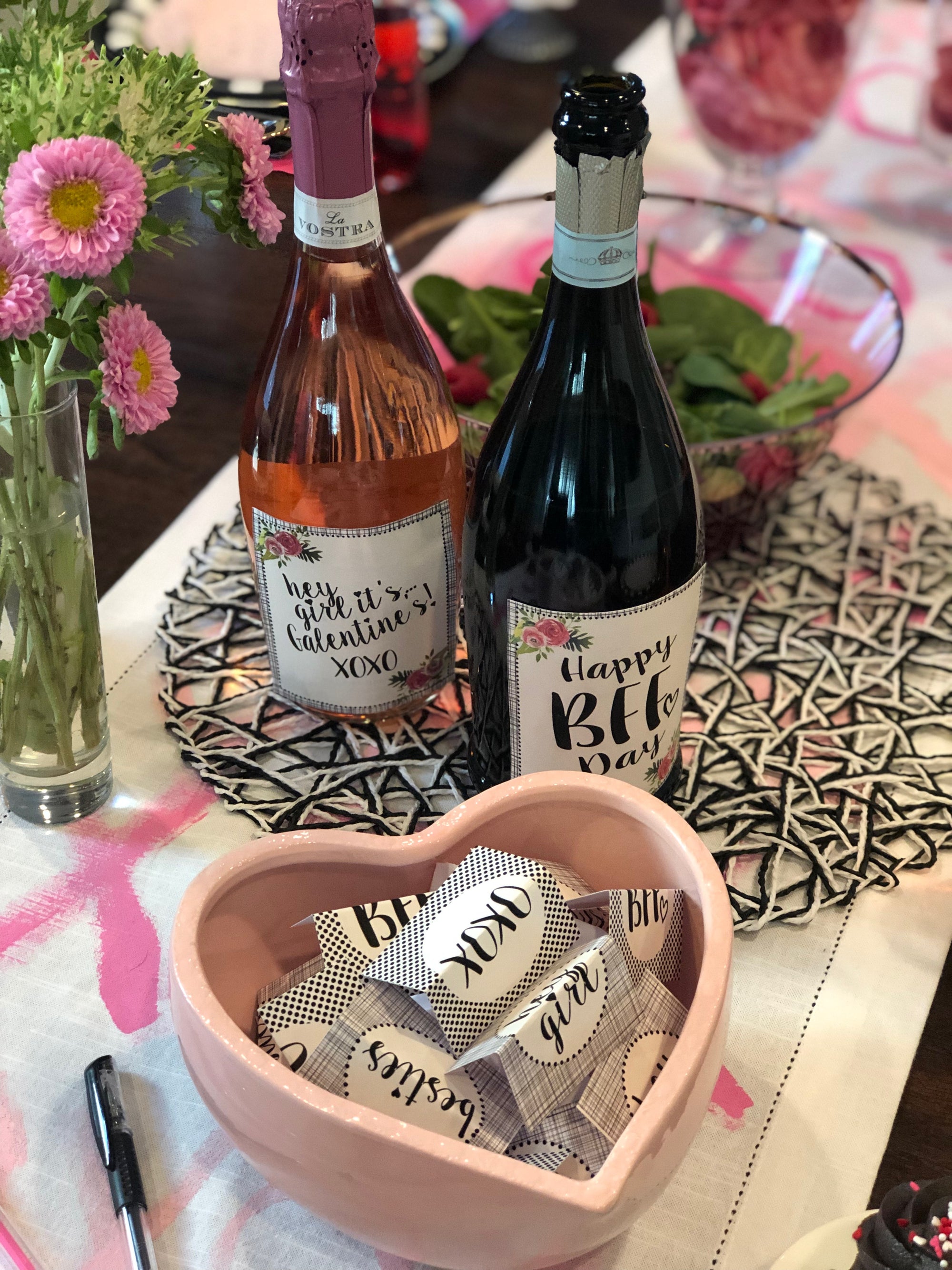 Printable Besties, Bites & Bubbly Galentines Collection, Printable Valentines Decorations, Printable Galentines Party by SUNSHINETULIPDESIGN