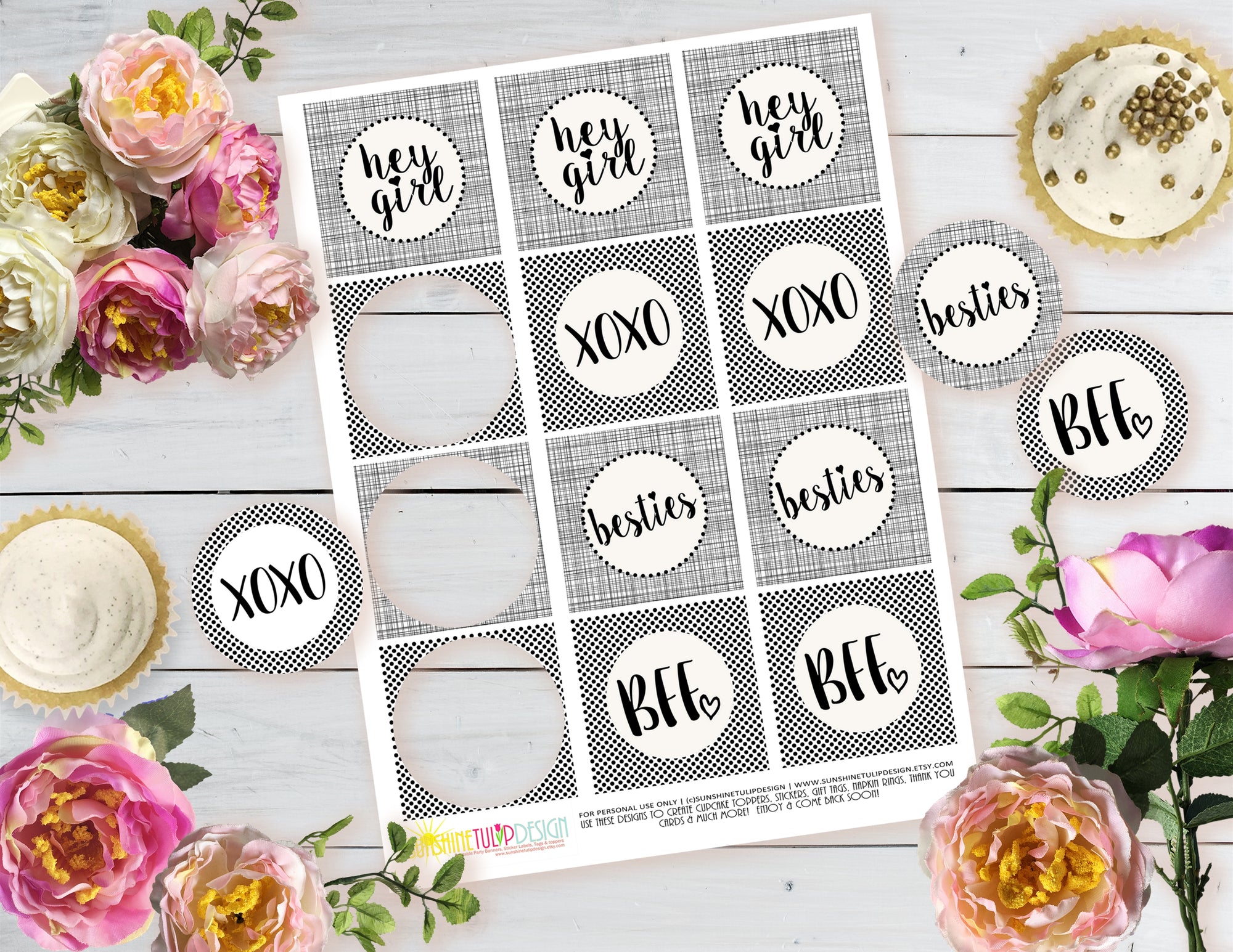 Printable Besties, Bites & Bubbly Galentines Collection, Printable Valentines Decorations, Printable Galentines Party by SUNSHINETULIPDESIGN
