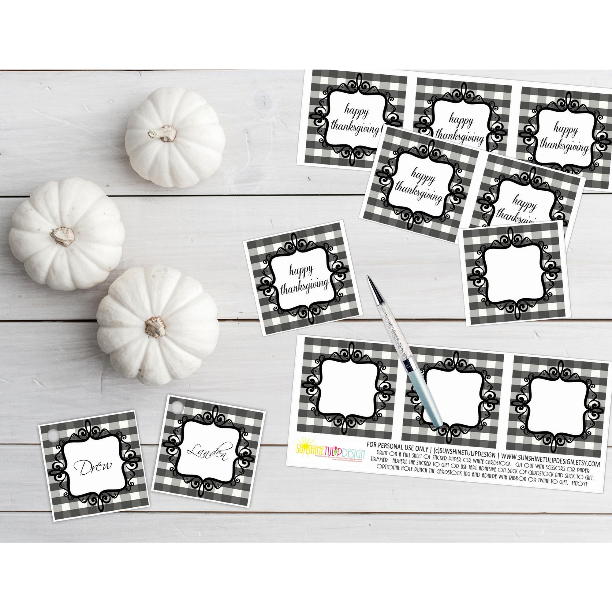 Printable Give Thanks Collection Decor, Printable Buffalo Plaid Thanksgiving Decorations, Food Tent Cards, Wall Decor - Sunshinetulipdesign - 5