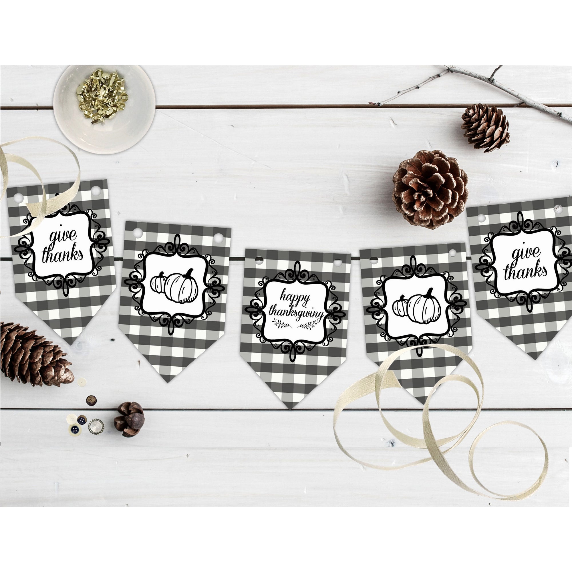 Printable Give Thanks Collection Decor, Printable Buffalo Plaid Thanksgiving Decorations, Food Tent Cards, Wall Decor - Sunshinetulipdesign - 2
