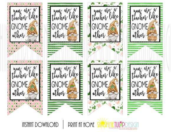 Printable St Patrick's Day Gift Tags, A Teacher Like Gnome Other Tags, Gnome Gift Tags by SUNSHINETULIPDESIGN