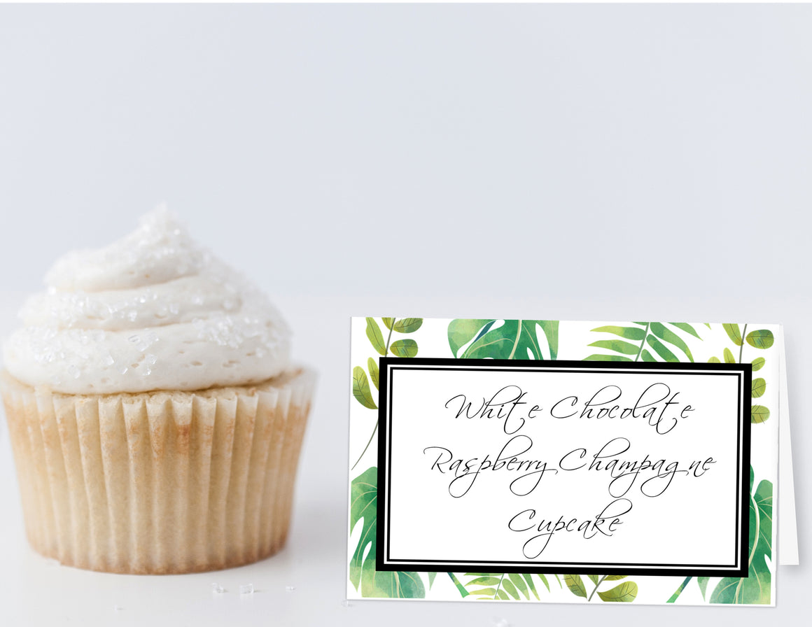 Printable Greenery Food Label Tent Cards, Green and White All Occasion cards by SUNSHINETULIPDESIGN