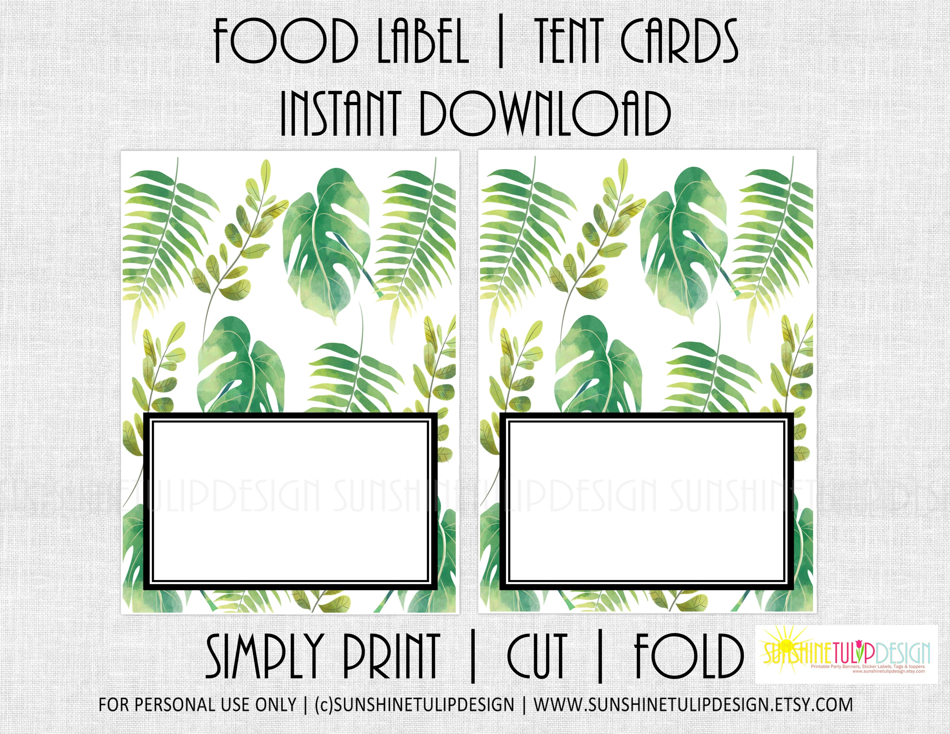tent cards printable Printable Greenery Food Label Tent Cards, Green and White All Occasion
