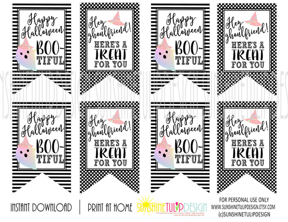 Printable Hey BOOtiful Halloween Gift Tags, Hey Ghoulfriend Treat Gift Tags by Sunshinetulipdesign