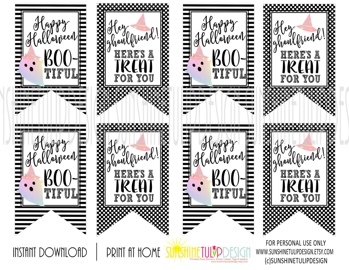 Printable Hey BOOtiful Halloween Gift Tags, Hey Ghoulfriend Treat Gift Tags by Sunshinetulipdesign