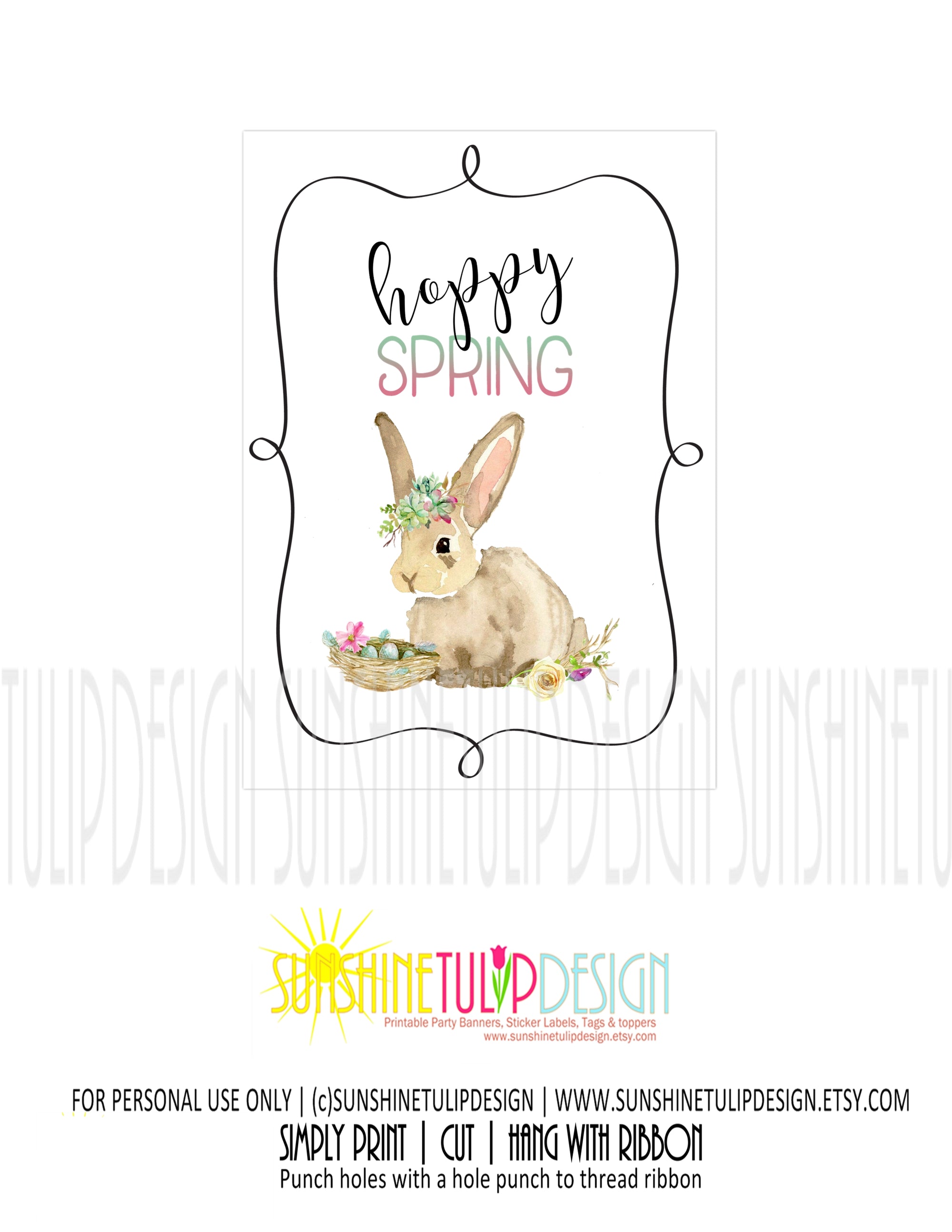 Printable Bunny Spring Art, Wall Sign, Easter Wall Decor by SUNSHINETU ...