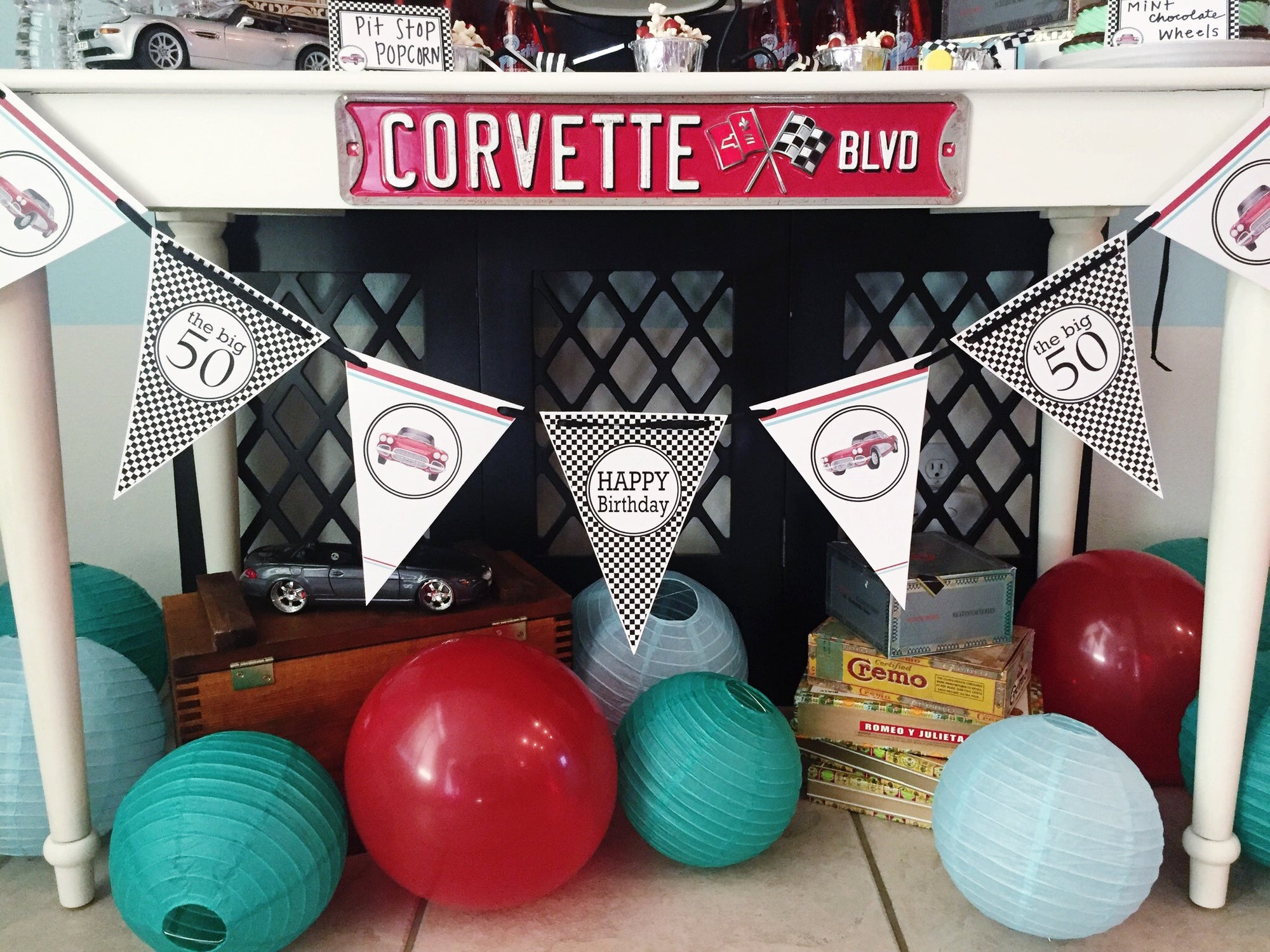 Printable 50th Birthday Party Package, 50th Fast Cars Party Decorations by SUNSHINETULIPDESIGN